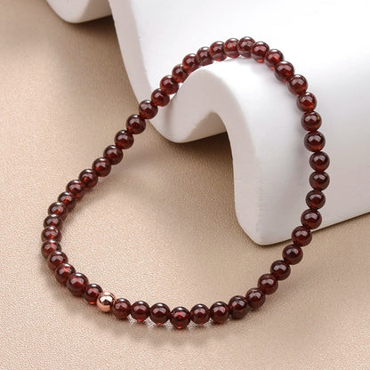 Natural Garnet 4mm Beaded Elastic Bracelet Unisex Daily Jewelry