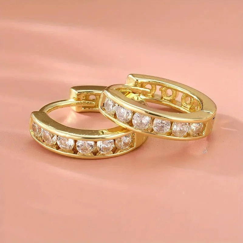 Dainty Gold Color Circle Hoop Earrings Female Everyday Wearable Accessories Chic Bright Cubic Zirconia Jewelry for Women