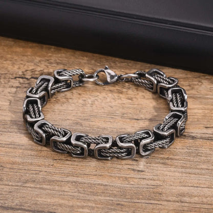 Men’s Chunky Byzantine Bracelet 8mm Grey Stainless Steel Wristband