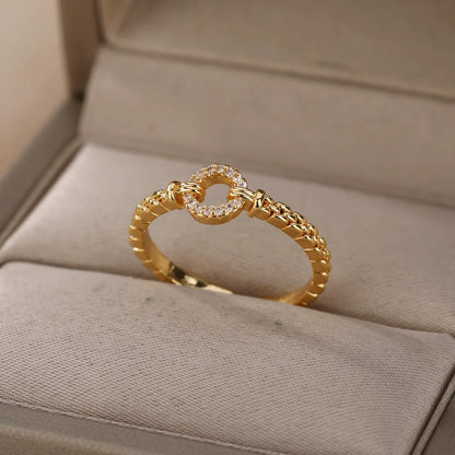 Zircon Round Open Ring Punk Rock Stainless Steel Jewelry for Women