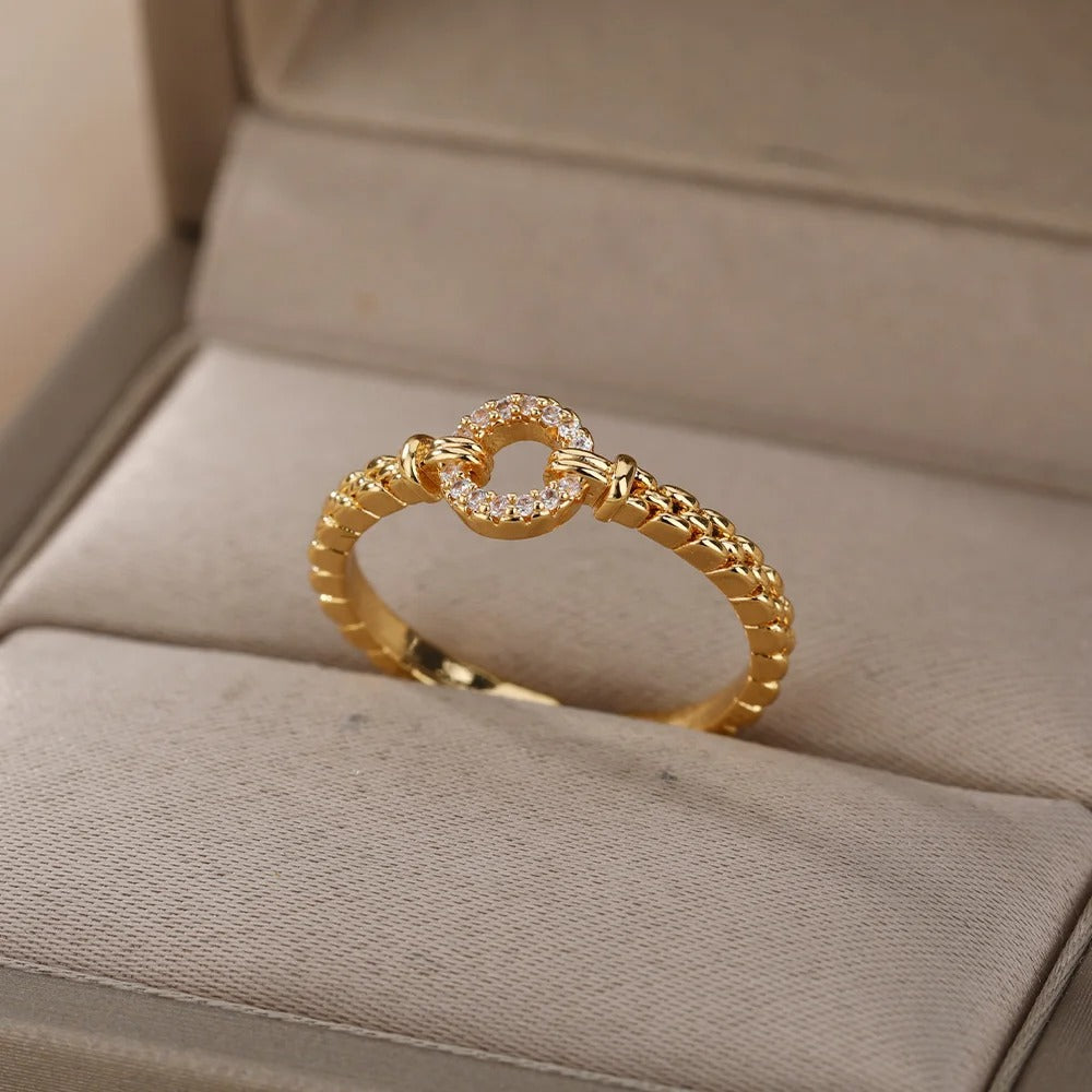 Zircon Round Rings For Women Punk Rock Chain Round Open Adjusted Stainless Steel Ring Accessories Jewelry Gift