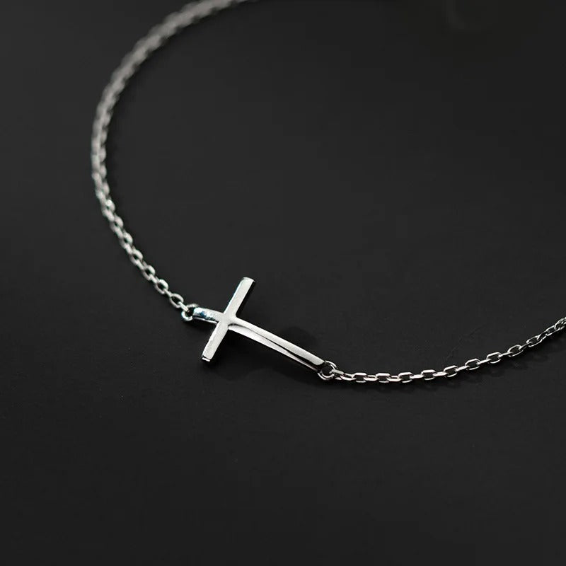 925 Sterling Silver Cross Charm Bracelet Adjustable for Women