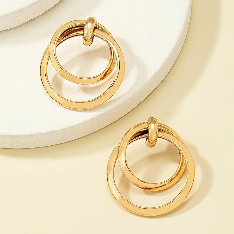 Women’s Big Smooth Circle Hoop Stud Earrings Simple Round Loop Jewelry