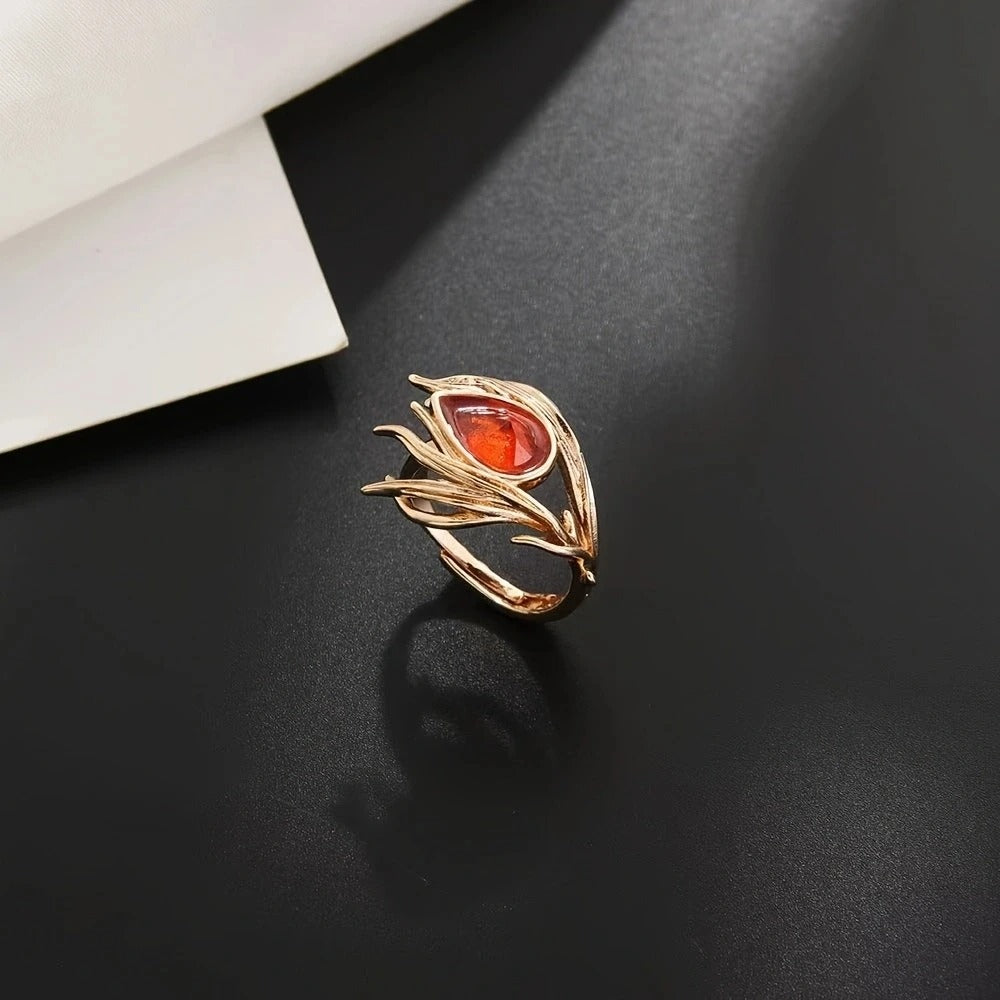 Flame Phoenix Ring Fanta Stone Orange Crystal Ring Female Niche Design Ancient Flower Silk Tourmaline Treasure Jewelry