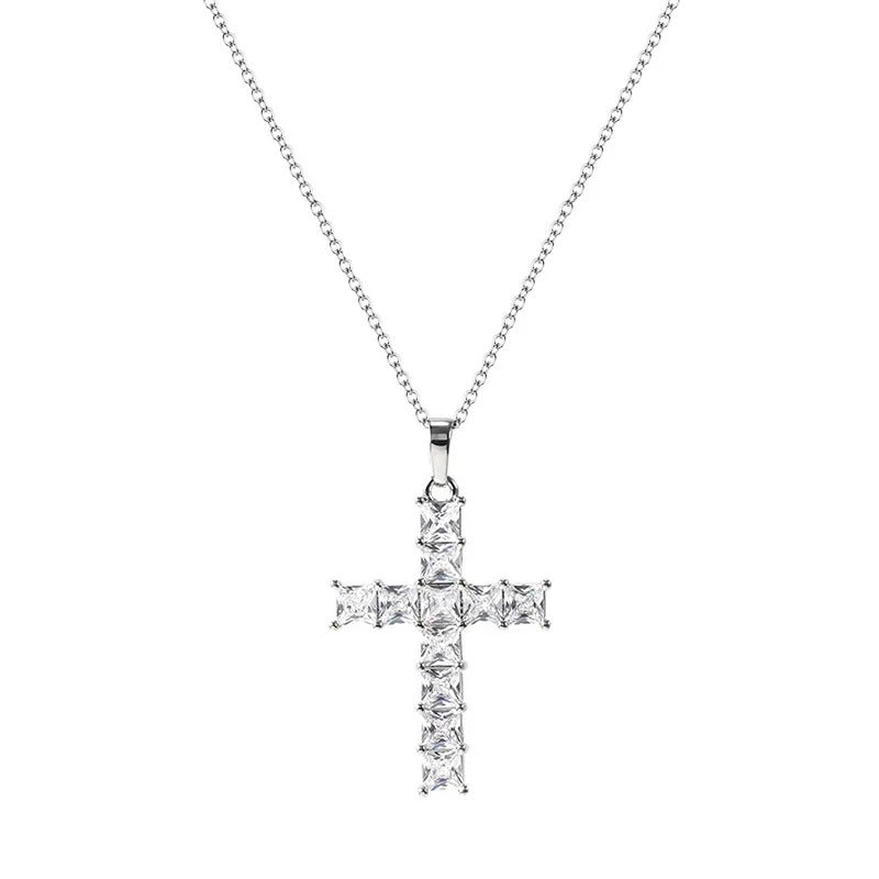 Silver Cross Necklace Women’s Geometric Pendant Jewelry