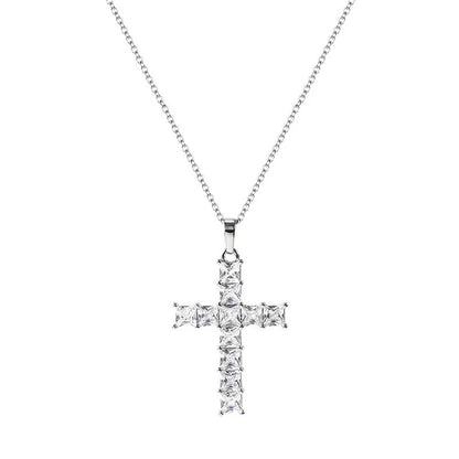 Silver Cross Necklace Women’s Geometric Pendant Jewelry