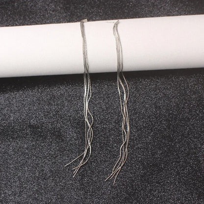 Long Silver Tassel Chain Earrings Exaggerated Dangle Metal Earrings for Women’s Party Fashion