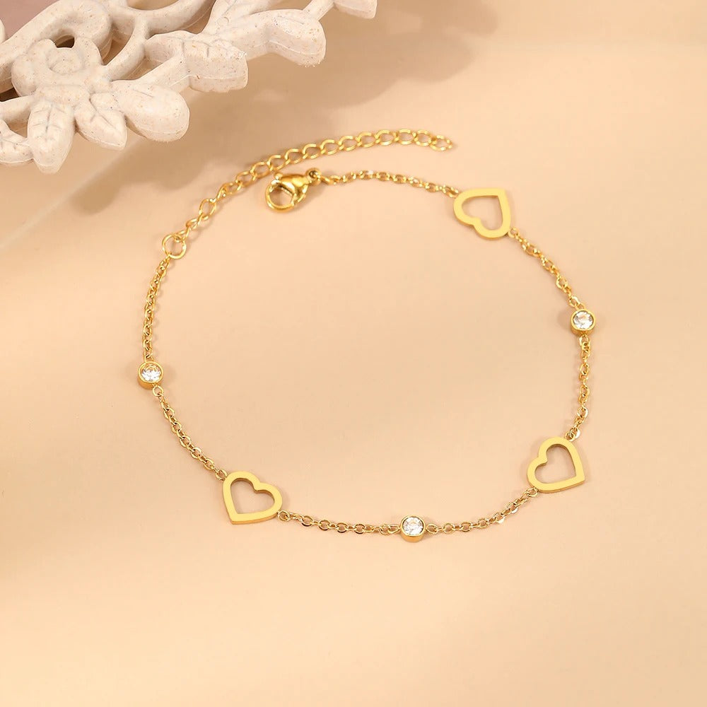 Stainless Steel Crystal Zircon Hollow Heart Bracelet Women Jewelry