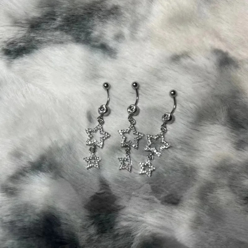 Star Belly Button Ring Long Dangle Crystal Navel Piercing