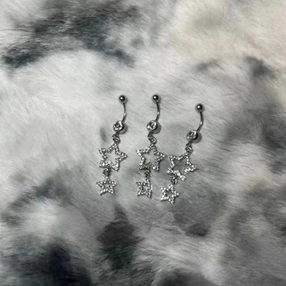 Star Belly Button Ring Long Dangle Crystal Navel Piercing