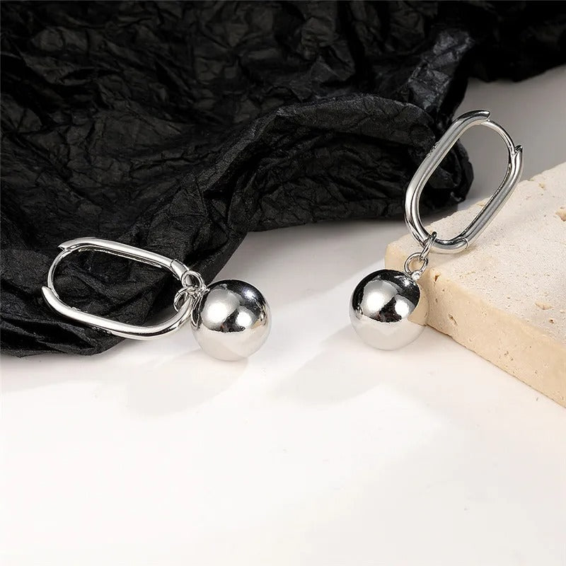 925 Sterling Silver Round Ball Dangle Earrings Women Anti-Allergy