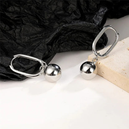 925 Sterling Silver Round Ball Dangle Earrings Women Anti-Allergy