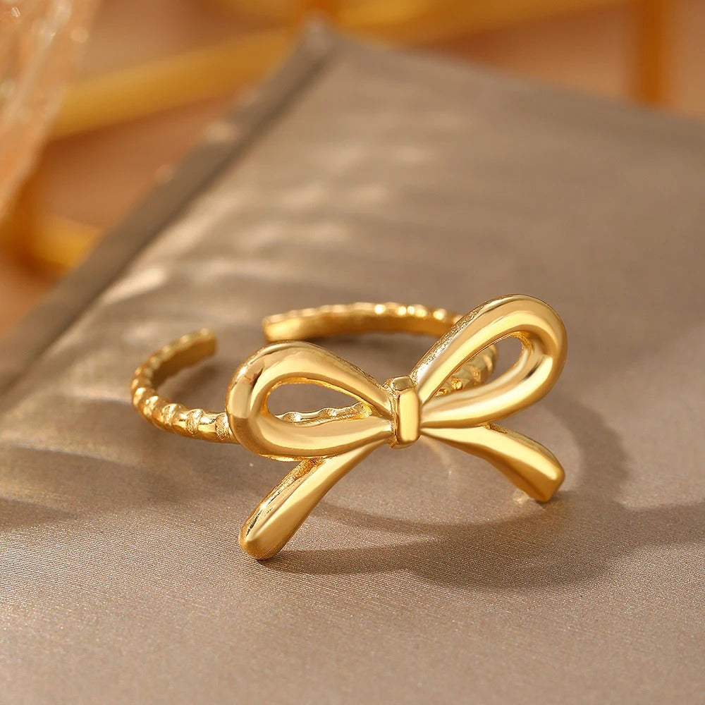 Stainless Steel Rings Romantic Bow Tie Adjustable Opening Ring For Women Jewelry Banquet Gift Non-fading High-quality