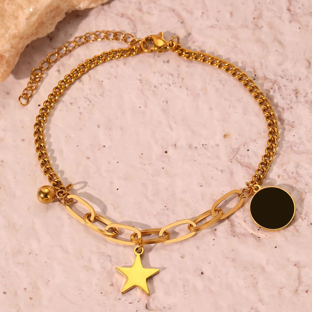 Stainless Steel Bracelets Retro Star Pendant Paperclip Chain Black Light Luxury Bracelet For Women Jewelry Holidays Banquet Gift