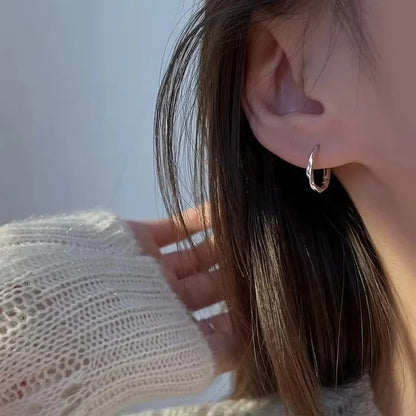 Simple Inlaid Round Stud Earrings Women Sterling Silver Gift