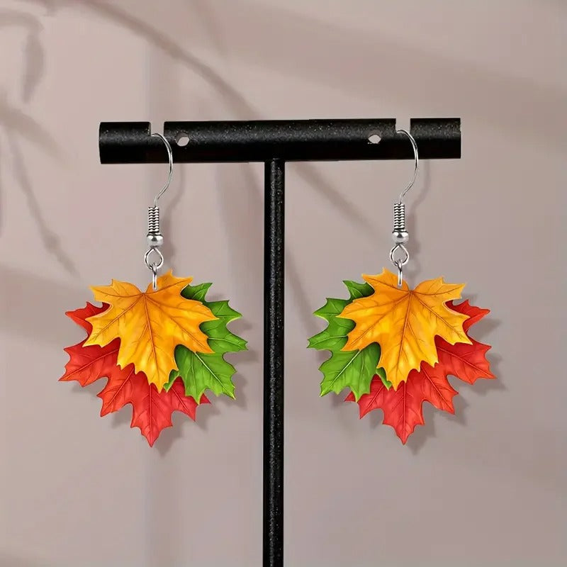 Vintage & Vacation Style Acrylic Leaf Dangle Earrings Fashionable Maple Leaf Design Iron Ear Needle Non-Plated Chic Drop