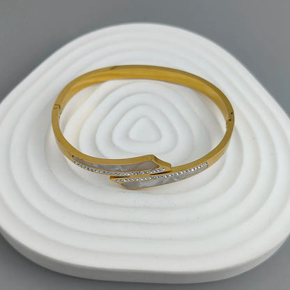 Cross Zircon White Shell Gold Plated Bracelet Stainless Steel