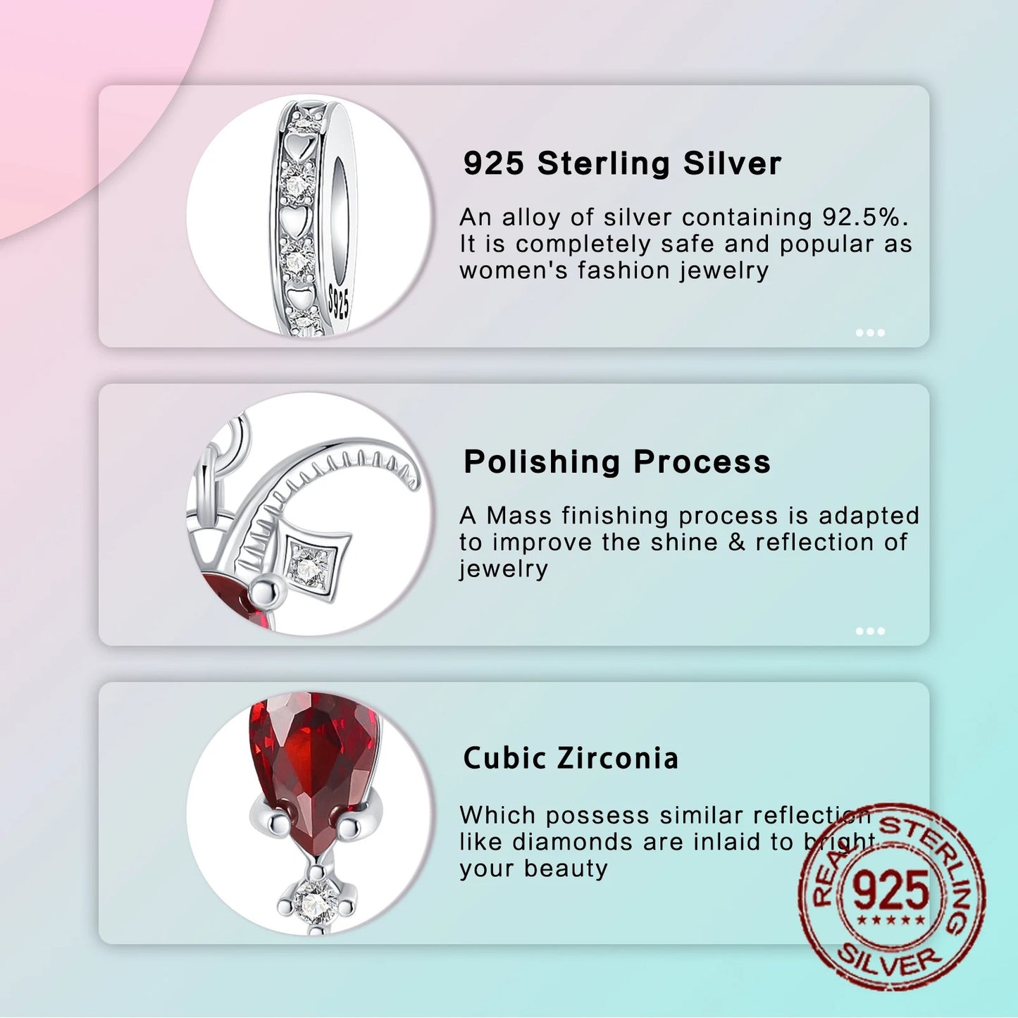 925 Sterling Silver 12 Constellations Capricorn Red Zircon Pendant Charm Fit Original Charm Bracelets Women