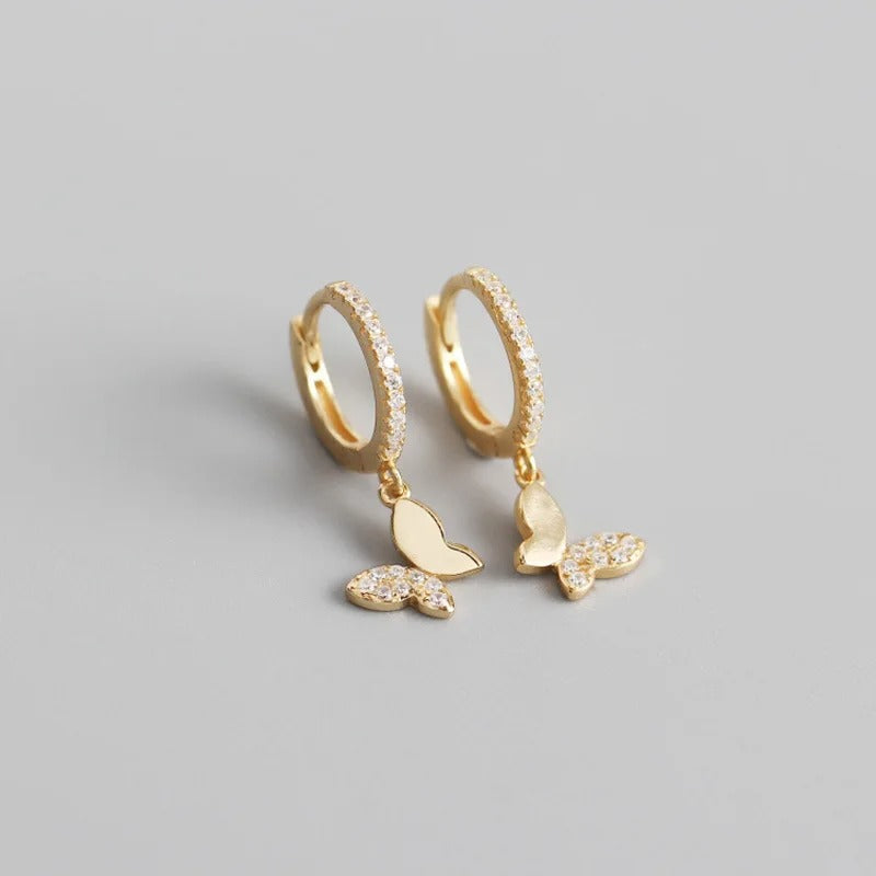 Sterling Silver Butterfly Hoop Earrings for Women Shiny Gold Silver Jewelry Gifts