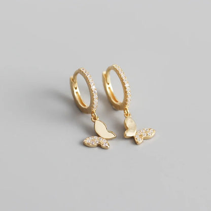 Sterling Silver Butterfly Hoop Earrings for Women Shiny Gold Silver Jewelry Gifts