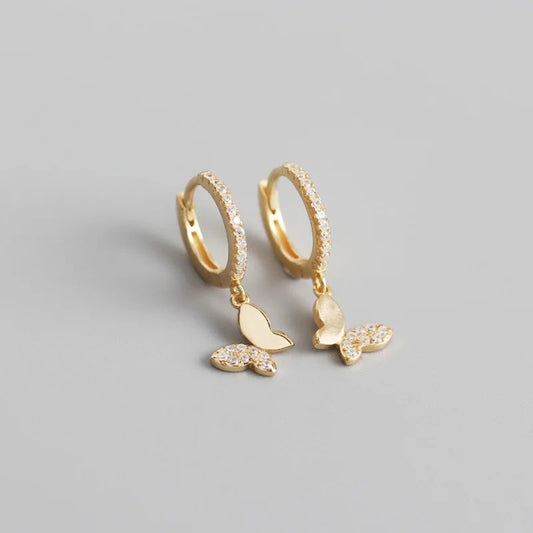 Sterling Silver Butterfly Hoop Earrings for Women Shiny Gold Silver Jewelry Gifts