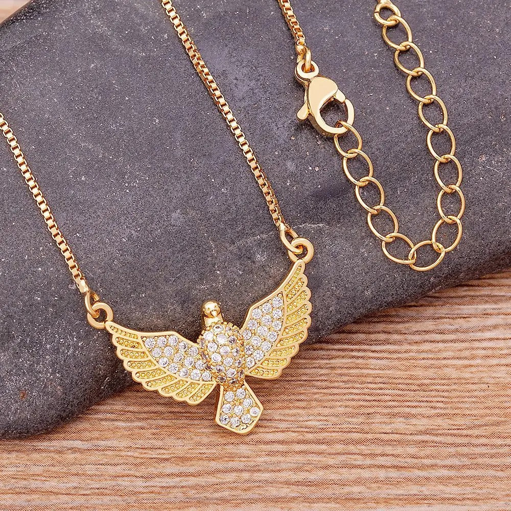 Luxury Zircon Eagle Pendant Necklace Gold Plated Animals Cool Fashion Chain Choker Party Birthday Gift Jewelry