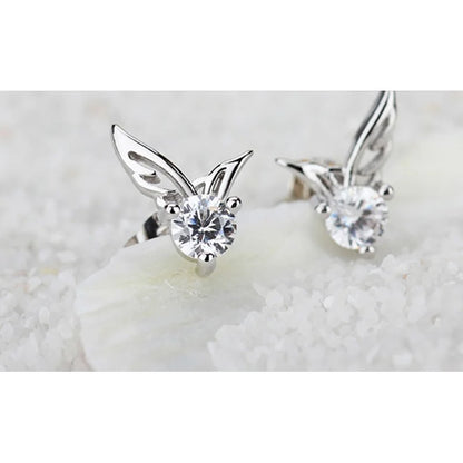 New 925 Sterling Silver Angel Wings Zircon Stud Earrings