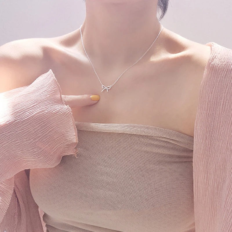 Silver Color Bowknot Pendant Necklaces For Women Unique Design Fashion Handmade Jewelry Gift