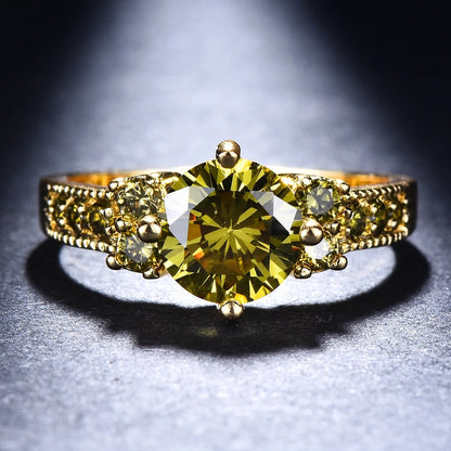 Olive Green Crystal Ring Women’s Gold Wedding Jewelry