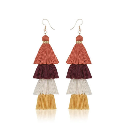 4-Layer Tassel Earrings Long Fringe Multicolor Statement Jewelry