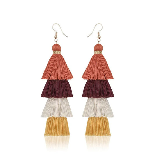 4-Layer Tassel Earrings Long Fringe Multicolor Statement Jewelry