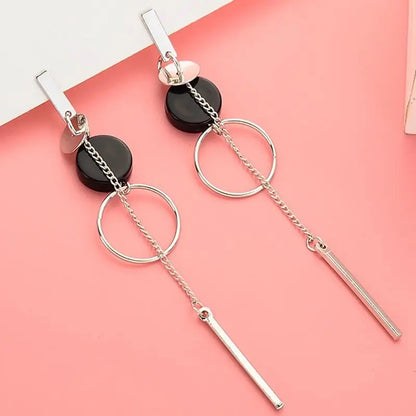Trendy Long Tassel Drop Earrings Black Acrylic Metal Circle for Women