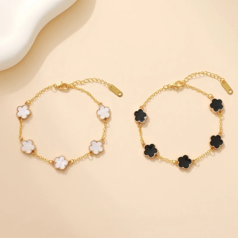 Women’s Lucky Clover Hand Bracelet Stainless Steel Gold Jewelry