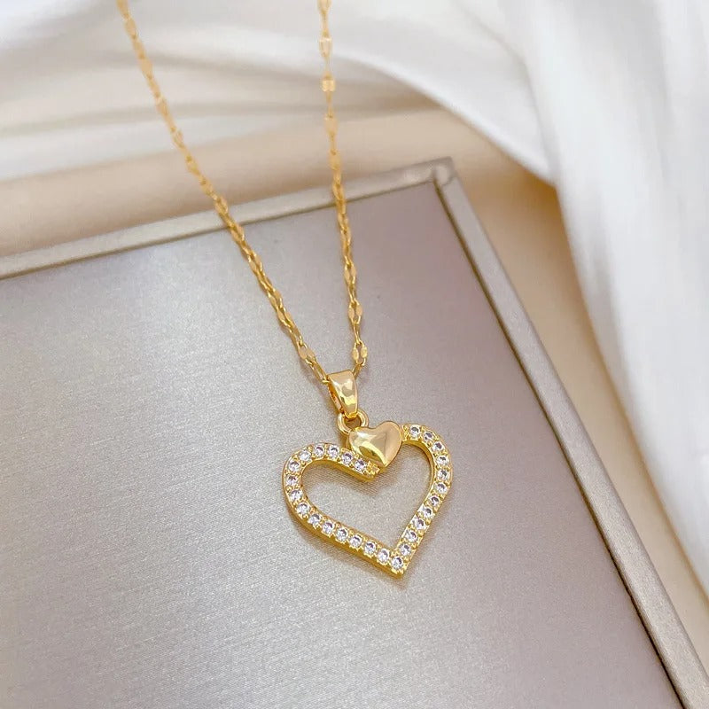 Stainless Steel Gold Plated Hollow Out Heart Pendant Necklace For Women Girls Birthday Anniversaries Infinite Love Jewelry