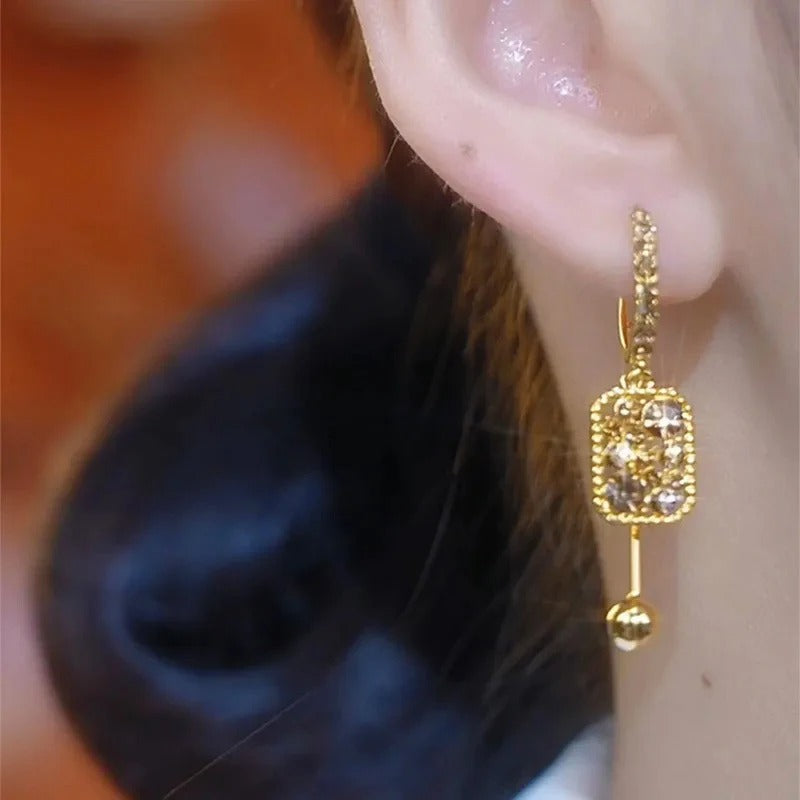 Brown Zircon Square Pendant Earrings Women Fashion Party Jewelry