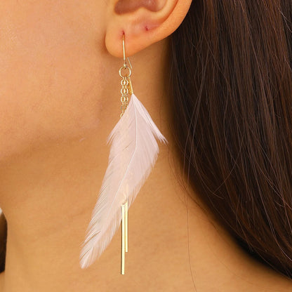 Feather Chain Tassel Long Earrings Women Simple Fashion Jewelry