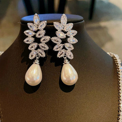 Brilliant CZ Imitation Pearl Dangle Earrings Women Luxury