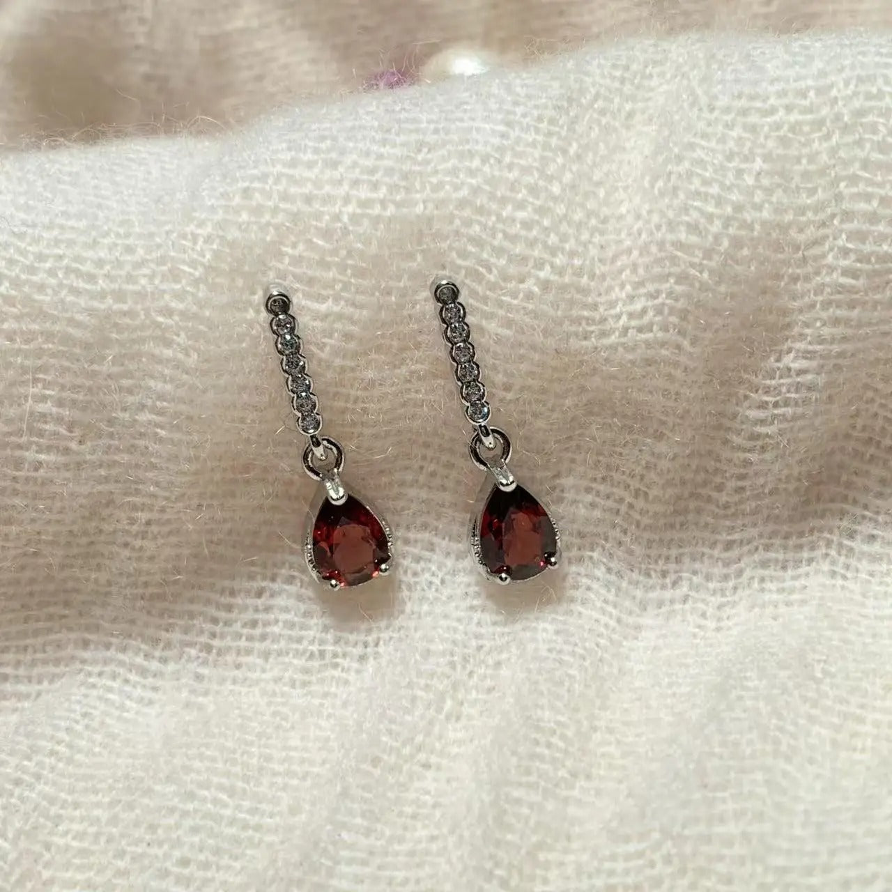 Natural Garnet 925 Sterling Silver Stud Earrings For Women Jewelry Gift Simple Jewelry