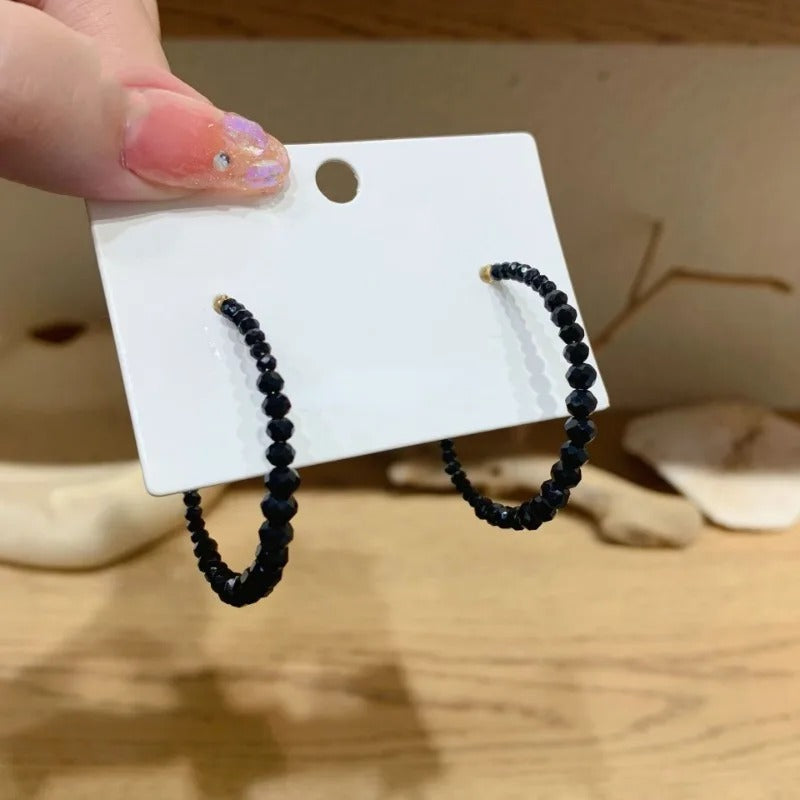Fashion Black Crystal Hoop Earrings Women Elegant Geometric Jewelry