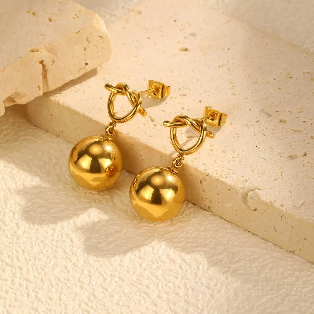 Stainless Steel Ball Dangle Earrings For Women Gold Color Twist Heart Earring Wedding Party Fashion Jewelry Gift