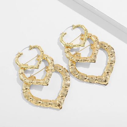 3 Pairs Oversized Heart Hoop Earrings Gold Punk Statement Jewelry
