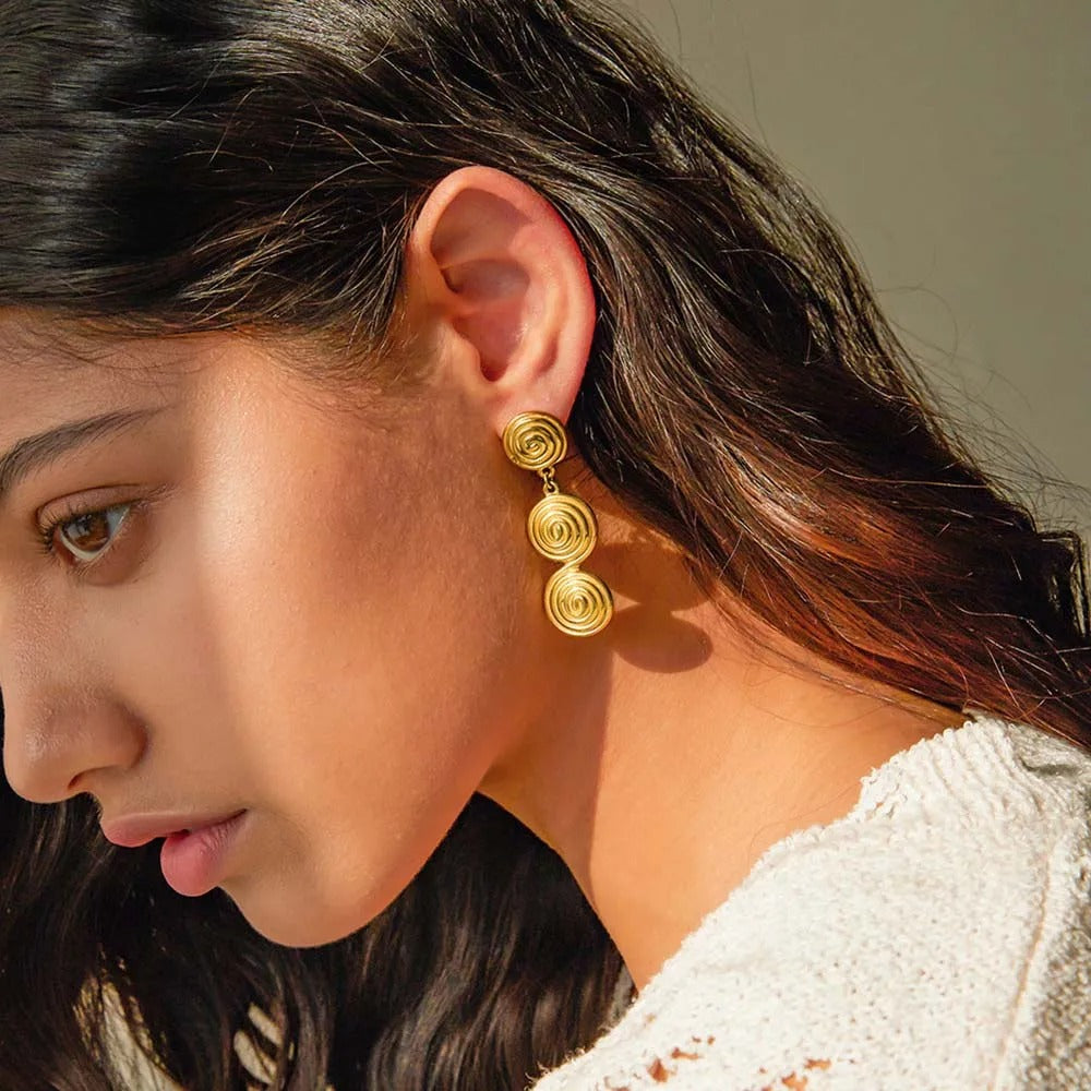 Circular Thread Dangle Earrings Spiral Textured Jewelry Women