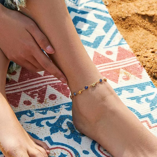 Elegant Daisy Flower Anklets for Women  Blue Turkish Eyes Elephant Metal Chain Ankle Bracelet Summer Beach Foot Jewelry