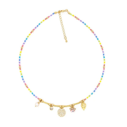 Leaf Pearl & Evil Eye Choker Boho Miyuki Bead Necklace for Women