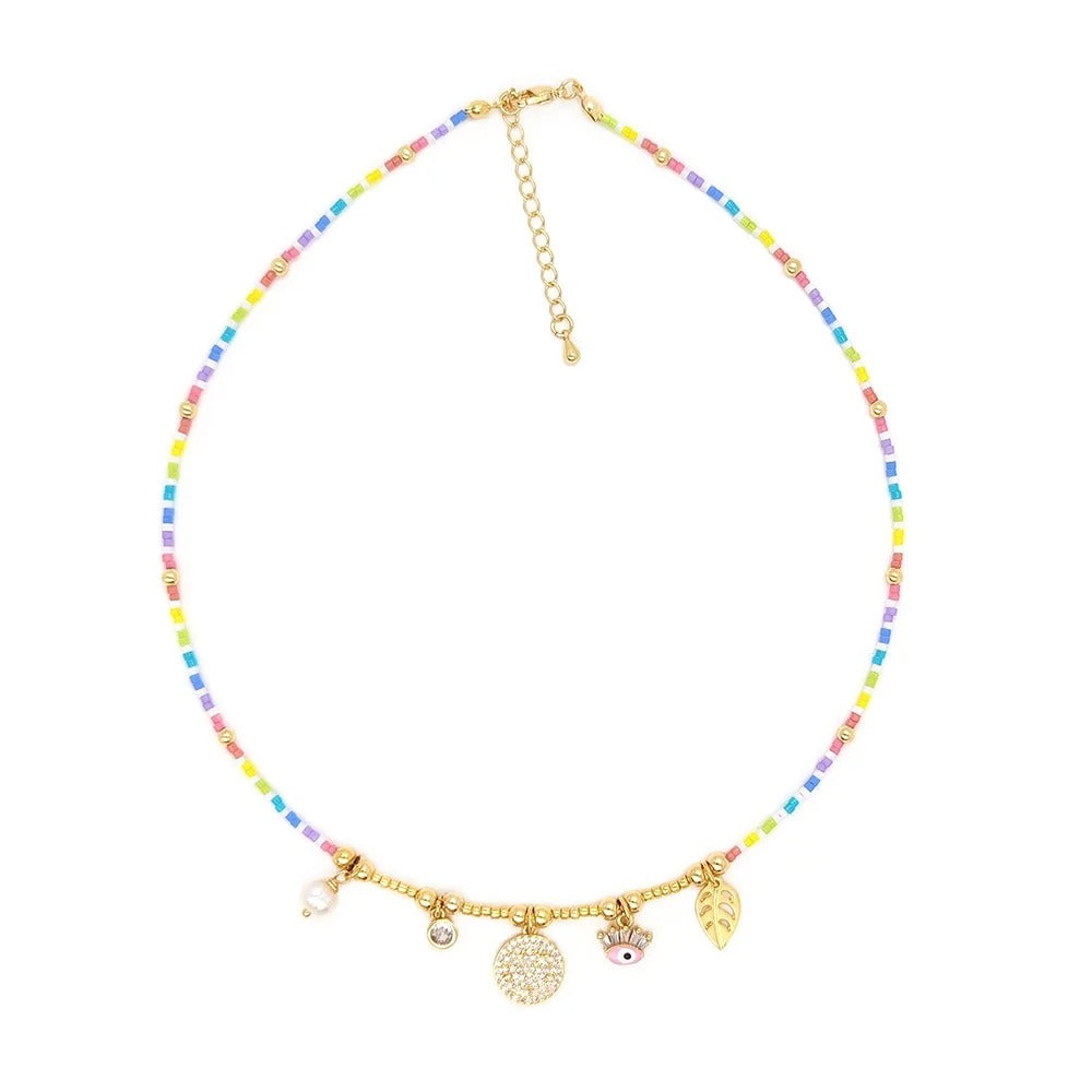 Leaf Pearl Evil Eye Pendant Necklaces Choker Miyuki Jewelry Boho Summer Beads Necklace for Women Girl Gift