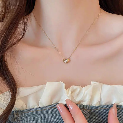 Mnimalist Classic Shiny Heart Zricon Pendant Waterproof Stainless Steel Necklace Fashion Jewelry Gifts For Women Girlfriend