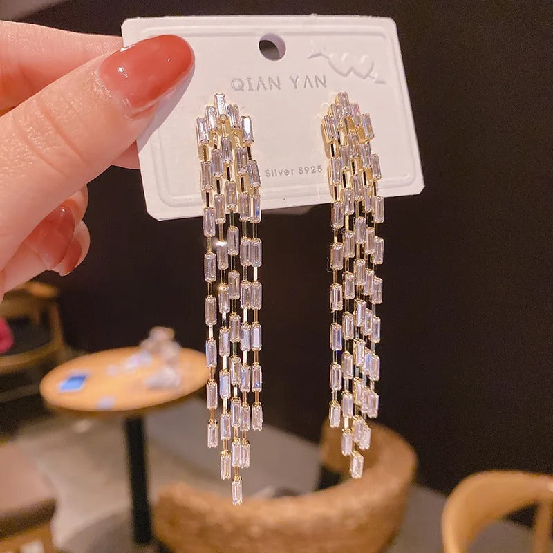Real Gold Plated Long Tassel Earrings Women Party Jewelry Accessories