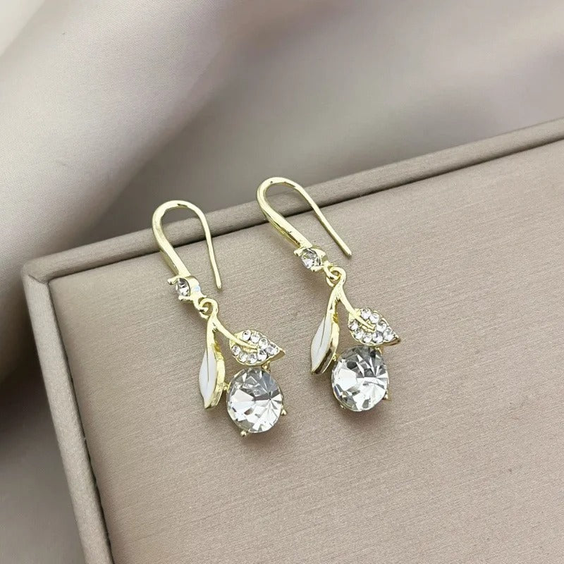 Enamel Oil Leaf Flower Drop Earrings Women Party Jewelry