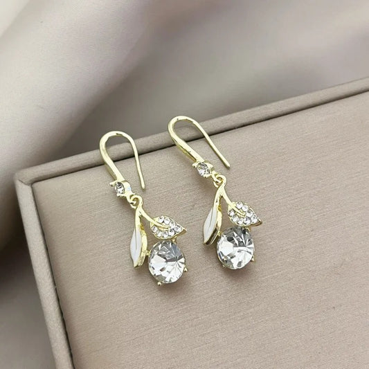 New Arrival Enamel Oil Leaf Crystal Flower Drop Earrings for Women Party Elegant Jewelry New Fashion Earring Gift