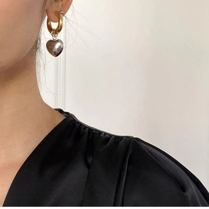 Women Gold Heart Hoop Earrings Lightweight Asymmetric Fashion Jewelry